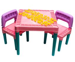 Mesa Alfabetizadora Colorida Divertida Com 2 Cadeiras