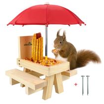 Mesa alimentadora de esquilos MIXXIDEA de madeira maciça com guarda-chuva