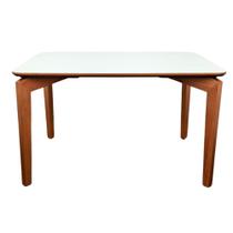 Mesa Alpha 160x90cm - Castanho Claro Tampo Vidro Off White Mesa Alpha 160x90cm - Castanho Claro Tampo Vidro Off White