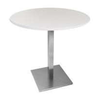 Mesa Alpha Inox 73,50 cm (Alt) Base Quadrada Tampo MDP Redondo 60 cm (Larg) x 2,50 cm (Alt) Branco Mesa Alpha Inox 73,50 cm (Alt) Base Quadrada Tampo MDP Redondo 60 cm (Larg) x 2,50 cm (Alt) Branco