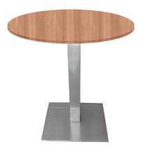 Mesa Alpha Inox 73,50 cm (Alt) Base Quadrada Tampo MDP Redondo 60 cm (Larg) x 2,50 cm (Alt) Noce Natural