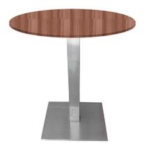 Mesa Alpha Inox 73,50 cm (Alt) Base Quadrada Tampo MDP Redondo 60 cm (Larg) x 2,50 cm (Alt) Walnut