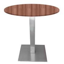 Mesa Alpha Inox 73,50 cm (Alt) Base Quadrada Tampo MDP Redondo 70 cm (Larg) x 2,50 cm (Alt) Walnut