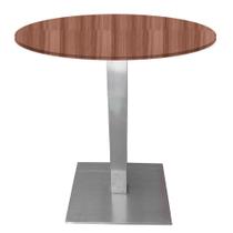 Mesa Alpha Inox 73,50 cm (Alt) Base Quadrada Tampo MDP Redondo 80 cm (Larg) x 2,50 cm (Alt) Walnut