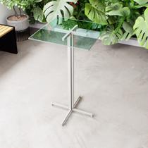 Mesa Alta Bar Bistrô Quadrada 100x50cm Branca Tampo Vidro Industrial