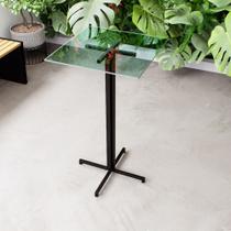 Mesa Alta Bar Bistrô Quadrada 100x50cm Preta Tampo Vidro Industrial
