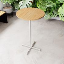 Mesa Alta Bar Bistrô Redonda 100x60cm Branca Tampo Pinus Industrial Mesa Alta Bar Bistrô Redonda 100x60cm Branca Tampo Pinus Industrial