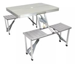 Mesa Alumínio Portátil Maleta Com 4 Banquetas Viagem Camping Kala