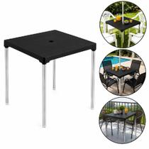 Mesa alumínio preta 70cm desmontável gourmet multiuso para varanda piscina restaurante suporte guarda-sol compacta