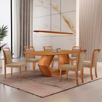 Mesa Ane 180 Tampo Laminado Barril Com 6 Cadeiras Munique Linho Palha Imbuia Natural Mesa Ane 180 Tampo Laminado Barril Com 6 Cadeiras Munique Linho Palha Imbuia Natural