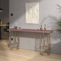 Mesa Aparador Buffet Balcão Caleb 90 cm Industrial Ferro Dourado Tampo 100% MDF Rosa - Ahazzo Móveis