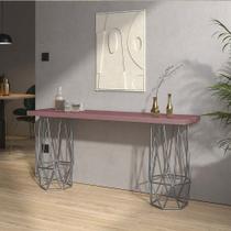 Mesa Aparador Buffet Balcão Caleb 90 cm Industrial Ferro Prata Tampo 100% MDF Rosa - Ahazzo Móveis