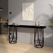 Mesa Aparador Buffet Balcão Caleb 90 cm Industrial Ferro Preto Tampo 100% MDF Preto - Ahazzo Móveis