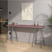 Mesa Aparador Buffet Balcão Pam 170 cm Industrial Ferro Prata Tampo 100% MDF Rosa - Ahazzo Móveis