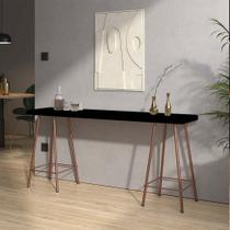 Mesa Aparador Buffet Balcão Pam 90 cm Industrial Ferro Bronze Tampo 100% MDF Preto - Ahazzo Móveis