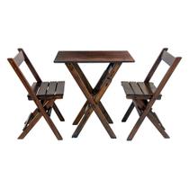 Mesa Aparador Dobrável Bar 68x43cm com 2 Cadeiras Imbuia / Liso