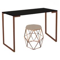 Mesa Aparador Stan Industrial Buffet Balcão com Puff Luna material sintético Bege Bronze Tampo Preto - Ahz Móveis