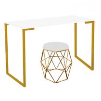 Mesa Aparador Stan Industrial Buffet Balcão com Puff Luna material sintético Branco Dourado Tampo Branco - Ahazzo Móveis