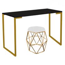 Mesa Aparador Stan Industrial Buffet Balcão com Puff Luna Suede Branco Dourado Tampo Preto - Ahazzo Móveis