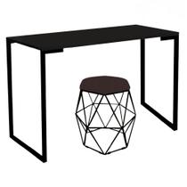 Mesa Aparador Stan Industrial Buffet Balcão com Puff Luna Suede Marrom Preto Tampo Preto - Ahazzo Móveis