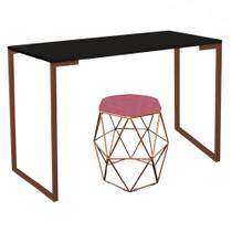 Mesa Aparador Stan Industrial Buffet Balcão com Puff Luna Suede Rose Gold Bronze Tampo Preto - Ahazzo Móveis