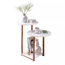 Mesa Apoio E Lateral Industrial Ferro Redonda Com Luxo Luiza Oferta dia das Mães- Branco/Rose Gold