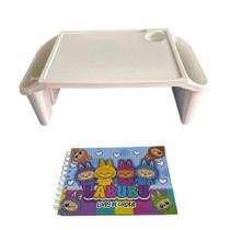 Mesa Apoio Infantil + Livro De Capa Dura 48 Páginas Para Colorir, Criar E Aprender Bandeja Branca Lobubu Rosa