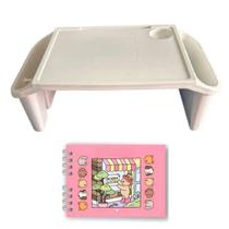 Mesa Apoio Infantil + Livro De Capa Dura 48 Páginas Para Colorir, Criar E Aprender Bandeja Branca Rosa