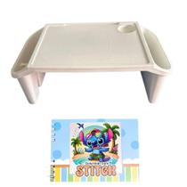 Mesa Apoio Infantil + Livro De Capa Dura 48 Páginas Para Colorir, Criar E Aprender Bandeja Branca Stitch-azul