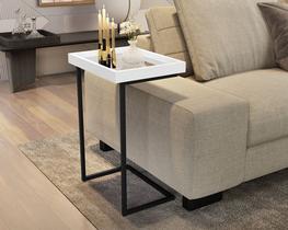 Mesa Apoio Lateral Sofá com Espelho Pé de Ferro - Cor Branco - Comprar Moveis em Casa