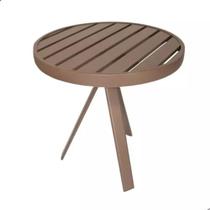 Mesa Apoio Mesinha Lateral Tampo Ripado Aluminio para Espreguiçadeira Piscina