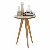 Mesa Apoio Pés Madeira Retrô Decor Classic Redonda - Off White/ Freijó - AJMóveis Mesa Apoio Pés Madeira Retrô Decor Classic Redonda - Off White/ Freijó - AJMóveis