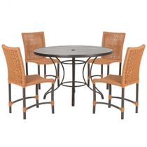 Mesa Ascoli 100 Cm com 4 Cadeiras Cannes de Alumínio, Pintura Marrom e Trama Tela de Corda Náutica