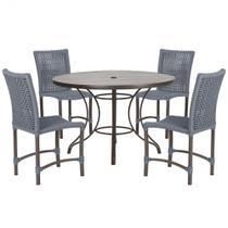 Mesa Ascoli 100 Cm com 4 Cadeiras Cannes de Alumínio, Pintura Marrom e Trama Tela de Corda Náutica