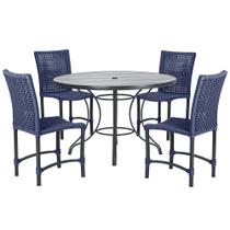 Mesa Ascoli 100 Cm com 4 Cadeiras Cannes de Alumínio, Pintura Preta e Trama Tela de Corda Náutica