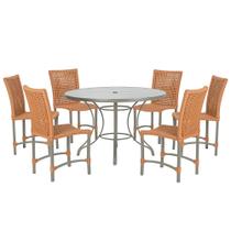 Mesa Ascoli 120 Cm Com 6 Cadeiras Cannes de Alumínio, Pintura Fendi e Trama Tela de Corda Náutica