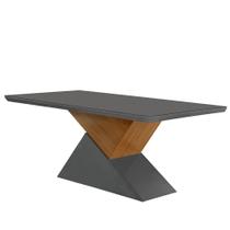 Mesa Aster 180cm Com Tampo Em Mdf E Vidro Canto Copo Grafite