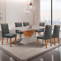 Mesa Aster 6 Lugares MDF com Cadeiras Yasmin Linho Off White 180CM Moderna