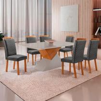 Mesa Aster Lorena 6 Lugares Vidro Serigrafado Cadeiras Linho Off White 180CM Moderna Mesa Aster Lorena 6 Lugares Vidro Serigrafado Cadeiras Linho Off White 180CM Moderna