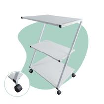 Mesa Auxiliar Carrinho Metálico Z com 3 Prateleiras Branca MDF Salão Escritorio Clínica Saúde Estética Domestico Mesa Auxiliar Carrinho Metálico Z com 3 Prateleiras Branca MDF Salão Escritorio Clínica Saúde Estética Domestico