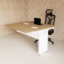 Mesa Auxiliar Dupla de Plataforma de Acoplar para Escritório com Estrutura Metálica 120cm Corporate Macadâmia Com Branco