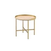 Mesa Auxiliar Ergode con Tapa de Roble y Base Estilo Bandeja con Acabado Dorado