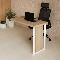 Mesa Auxiliar Escritório de Acoplar Direita e Esquerda Pés Metal 90cm Industrial Executive Macadâmia E Branco