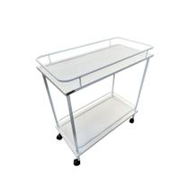 Mesa Auxiliar Hospitalar Com 2 Prateleiras Rodízios e Varanda Esmaltada Branca 40x80x80cm