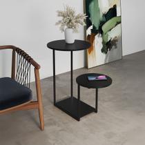 Mesa Auxiliar Lateral Cibele Ferro Preto Tampo Redondo Preto