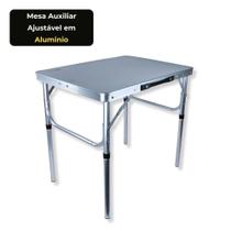 Mesa Auxiliar Multiuso Alumínio 60x45cm Altura Ajustável Regulável 26 a 56cm Suporta 30kg