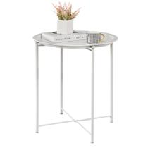 Mesa auxiliar plegable redonda metálica VECELO beige, anticorrosiva