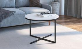 Mesa Auxiliar Redonda Volpi Baixa Branco/Preto Industrial Artesano