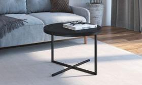 Mesa Auxiliar Redonda Volpi Baixa Preto/Preto Industrial Artesano