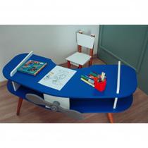 Mesa Avião Azul com Cadeira e Hélice e Pés Palito Design Criativo Mesa Desenho Quarto Menina Menino Infantil Decor